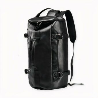 Dieser multifunktionale Rucksack aus schwarzem Leder ist das ideale Accessoire für Ihre Reisen.