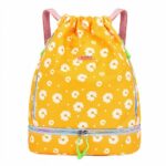 Wasserdichter Sportrucksack für Frauen gelb mit weißem Blumenmuster