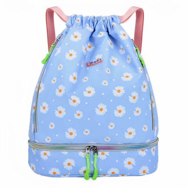 Wasserdichter Sportrucksack für Frauen blau mit weißen Blumen