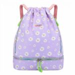 Wasserdichter Sportrucksack für Frauen lila mit weißem Blumenmuster