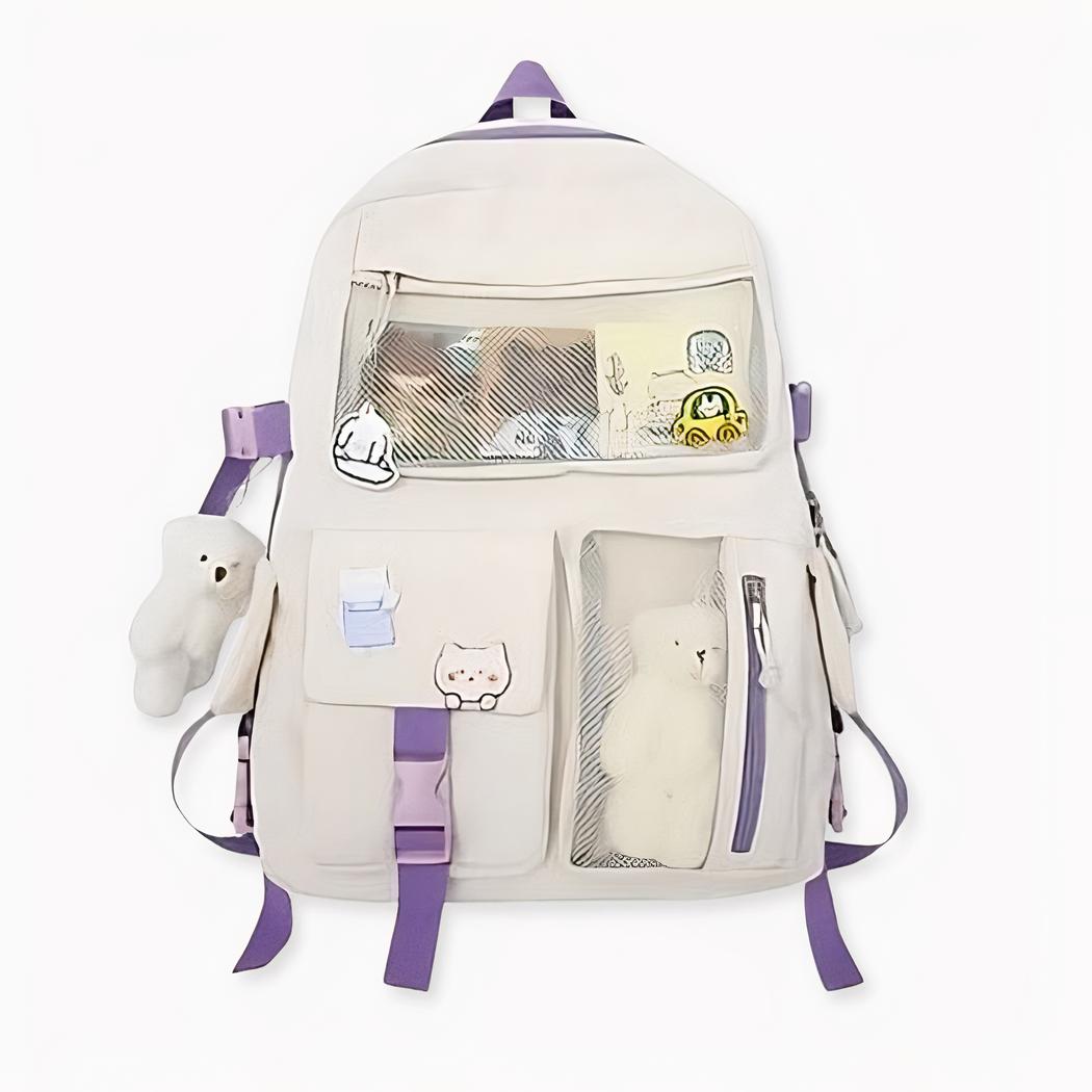 Rucksack mit kleinem Plüschbär für Mädchen in lila, gute Qualität und sehr trendy.