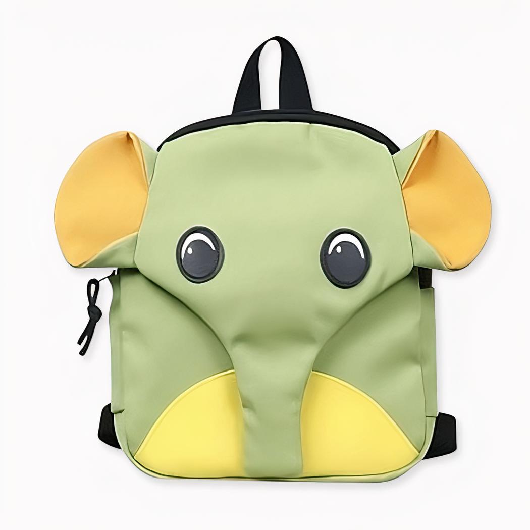 Kinderrucksack in Form eines grünen und gelben Elefanten. Gute Qualität und sehr modisch.