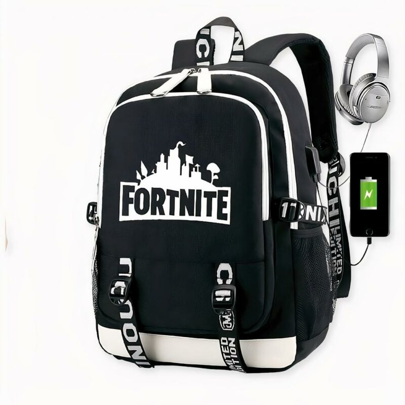 Fortnite Rucksack mit USB-Ladegerät - Jin BTS, Farbe Schwarz. Gute Qualität und sehr modisch.