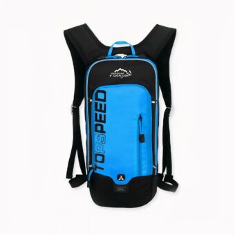 Wasserdichter und atmungsaktiver 6L Ski-Rucksack in blauer Ausführung auf hellgrauem Hintergrund.
