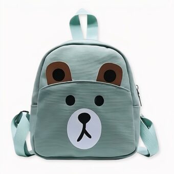 Schulrucksack mit Teddybär-Kopf für Kinder in grün und braun. Gute Qualität und sehr modisch.