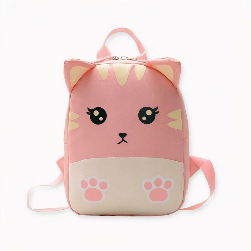 Rucksack aus kleiner rosa Katze für Kinder mit niedlichem Blick und rosa Ohren.