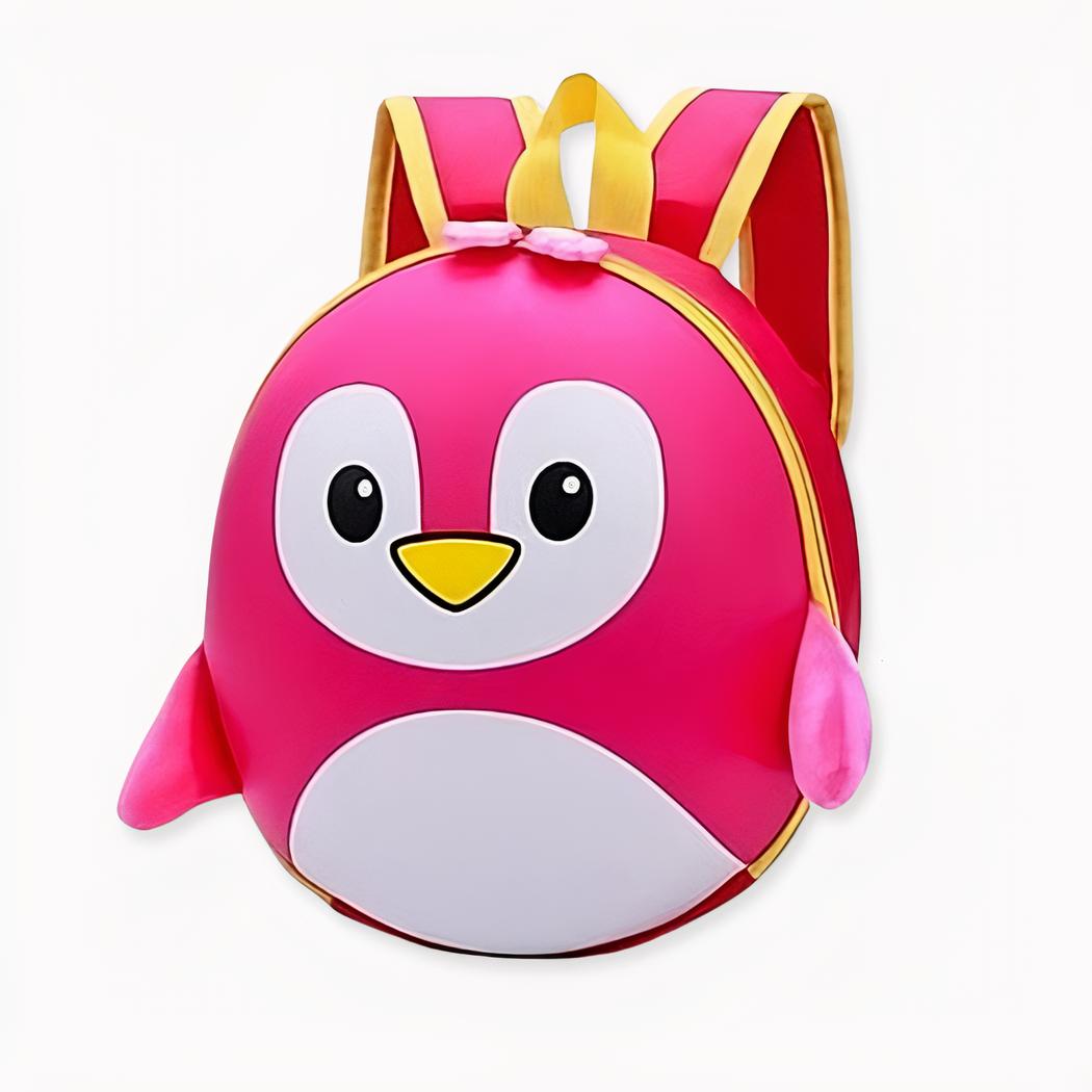 Pinguin-Rucksack aus Hartschale für Kinder in rosa und gelb.