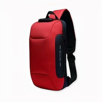 Anti-Diebstahl-Schultertasche, rot mit weißem Hintergrund