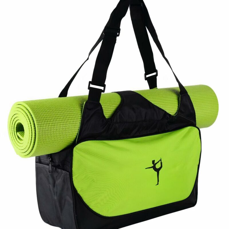 Multifunktionaler Yoga-Rucksack in Grün und Schwarz mit weißem Hintergrund