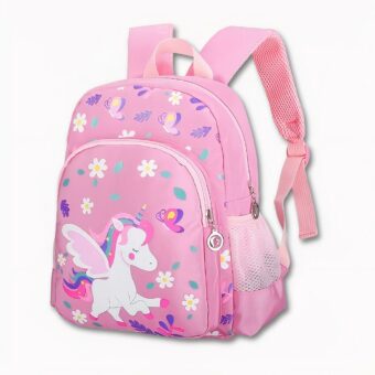 Einhorn-Rucksack mit rosa Blumen und Einhorn-Motiv. Gute Qualität und sehr trendy.