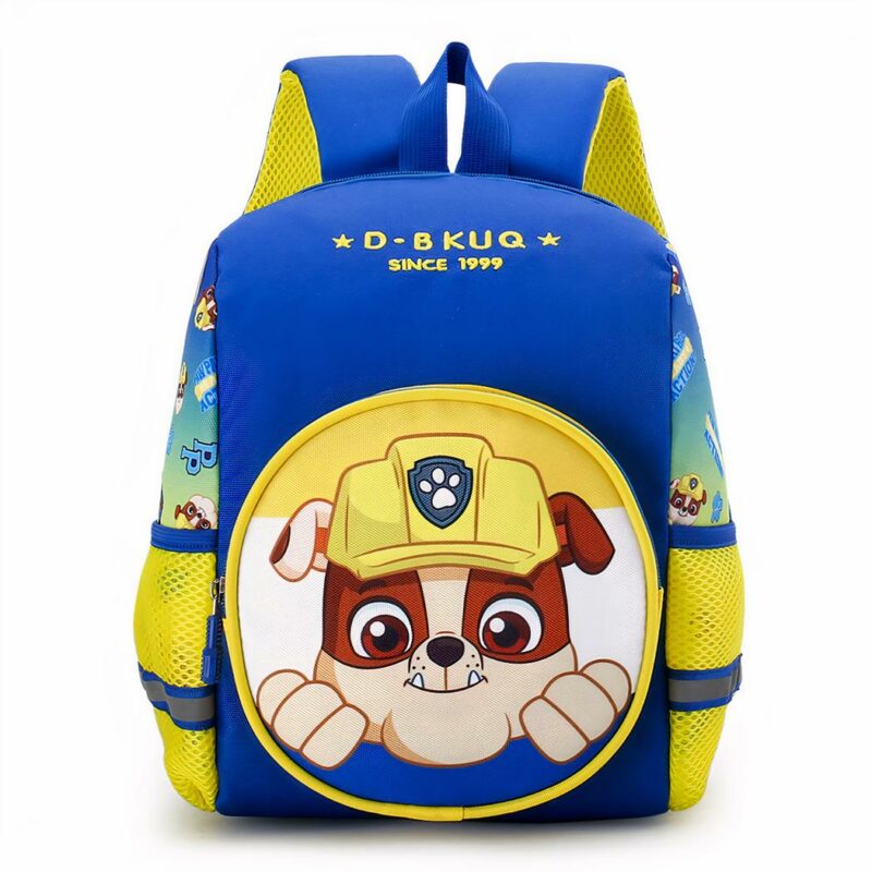 Pat Patrol Rucksack aus blauem und gelbem Flanell mit weißem Hintergrund