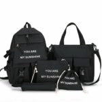 Canvas Rucksack Set für Teenager und Frauen in schwarz mit Schriftzug