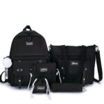Rucksackset mit Pompon-Anhänger in Schwarz