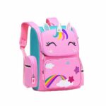 Einhorn Rucksack mit Sternen- und Regenbogenmotiv für Mädchen in rosa mit weißem Hintergrund