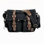 Herren-Schulranzen aus Canvas und Leder - Schwarz - Fototasche Kuriertasche