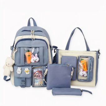 Blauer, qualitativ hochwertiger und modischer Rucksack mit mehreren Taschen für Teenager.
