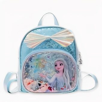 Schneekönigin Elsa Rucksack mit Pailletten blau mit weißem Hintergrund