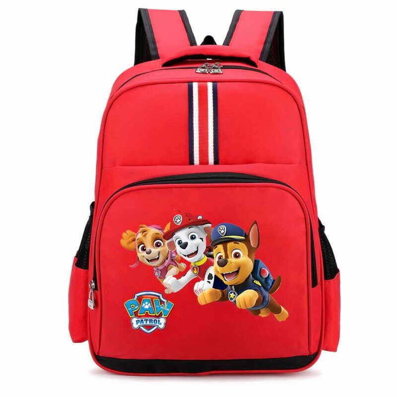Stella, Marcus und Chase Pat Patrouille Rucksack rot mit weißem Hintergrund