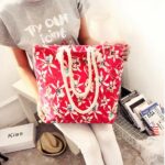 Strandtasche für Frauen rot mit Blumenmuster
