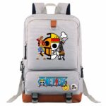 One Piece Luffy Rucksack für Kinder grau mit One Piece Bildern und weißem Hintergrund