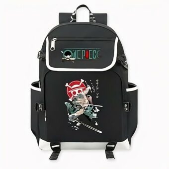 Schwarzer Roronoa Zoro One Piece Rucksack mit Motiven auf der Vorderseite. Gute Qualität und sehr modisch.