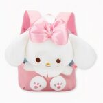 Rosa Rucksack für kleine Netze mit integriertem Plüschtier eines kleinen weißen Kaninchens. Gute Qualität und sehr modisch.