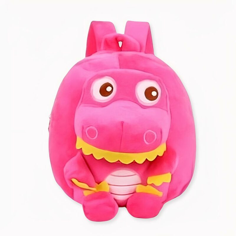 Lilliputaner Dinosaurier-Rucksack aus rosa Fleece. Gute Qualität und sehr modisch.