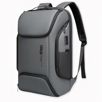 Luxus-Laptop-Rucksack in grau und schwarz mit weißem Hintergrund