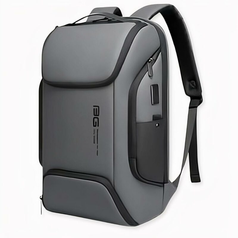 Luxus-Laptop-Rucksack in grau und schwarz mit weißem Hintergrund