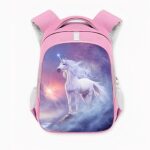 CP Kinderrucksack, rosa, mit einem Foto eines Einhorns auf der Vordertasche, präsentiert. Gute Qualität und sehr praktisch.