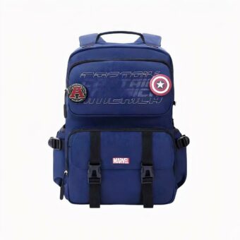 Blauer Schulrucksack mit mehreren Taschen