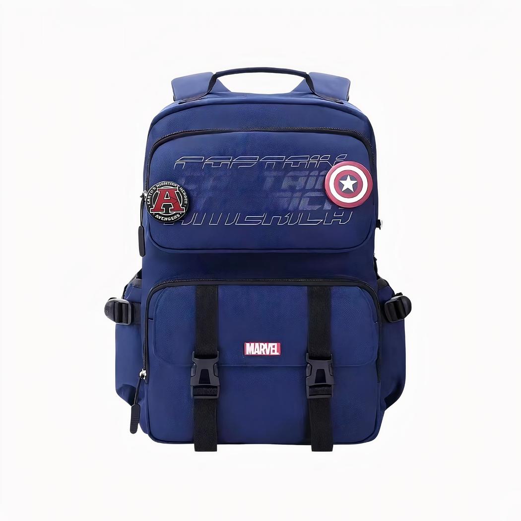 Blauer Schulrucksack mit mehreren Taschen