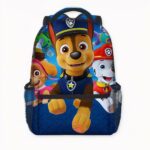 Pat'Patrouille Rucksack mit drei Hunden auf blauem Hintergrund. Er hat eine Vordertasche.