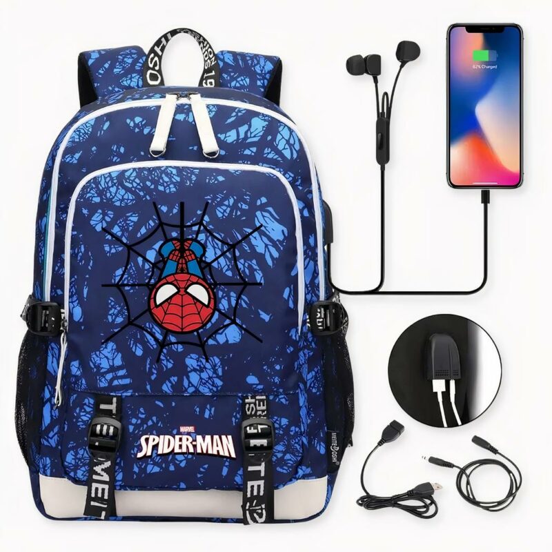 Entdecken Sie dieses Modell des Spiderman-Rucksacks mit Ladegerät, ideal für Kinder ab 6 Jahren. Er bietet ausreichend Platz für ihre Sachen. Außerdem kann er kompatible elektronische Geräte aufladen. Perfekt für diejenigen, die ihn für die Schule oder für die Autofahrt in den Urlaub nutzen möchten.