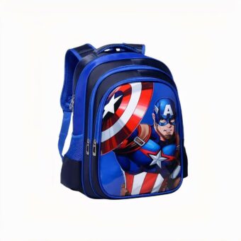 Blauer Captain America Rucksack aus dem Marvel-Universum. Mit dem Helden auf der Vorderseite