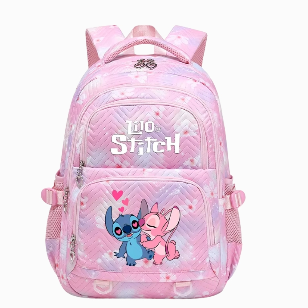 Sac à dos Stitch et Angel amoureux sur fond blanc.