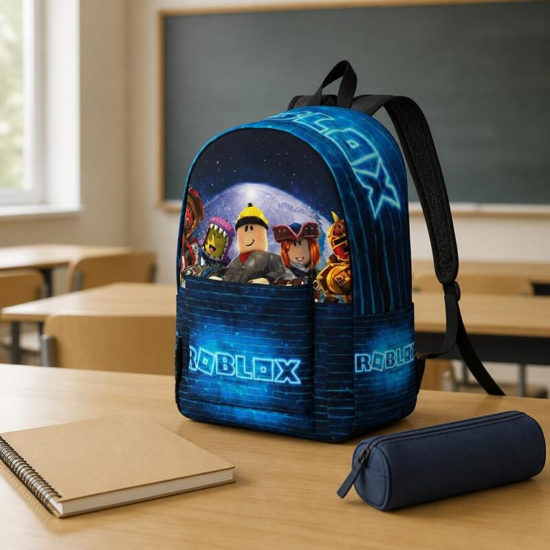 Roblox Rucksack mit blauem Neon-Logo, Ansicht 3