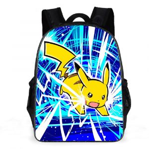 Blauer Pikachu-Rucksack mit dem Bild von Pikachu und einem weißen Hintergrund