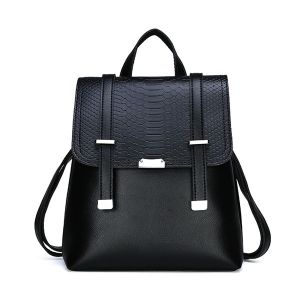 Damen-Rucksack mit geprägtem Pythonleder schwarz, sehr hohe Qualität
