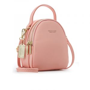 Kleiner Multi-Reißverschluss-Rucksack für Frauen - Rosa - Handtasche Schultertasche