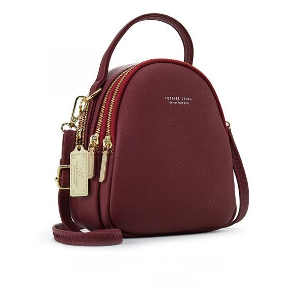Kleiner Multi-Reißverschluss-Rucksack Für Frauen - Rot - Schultertasche Handtasche