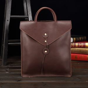 Rucksack mit Umschlag - Braun - Handtasche aus Leder