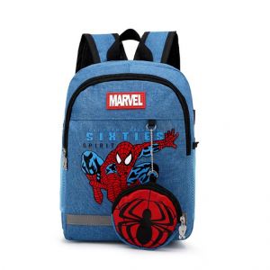 Spiderman-Rucksack mit blauem Jeans-Effekt und weißem Hintergrund