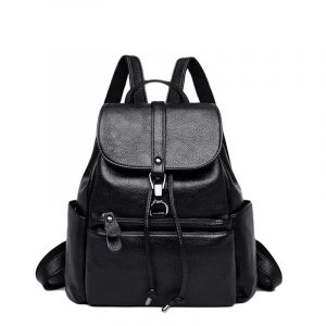 Damen-Rucksack aus schwarzem Kunstleder im Vintage-Stil - Leder Rucksack