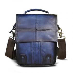 Rucksack mit Schulterriemen aus Leder - Blau - Messenger Bag Handtasche