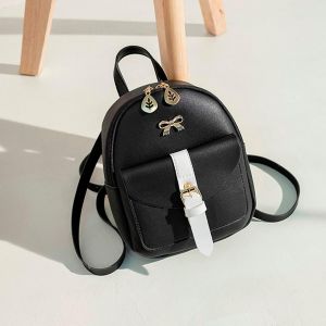 Mini Leder Rucksack mit Goldschmuck - Schwarz - Handtasche Rucksack