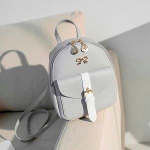 Mini Leder Rucksack mit Goldschmuck - Grau - Handtasche Rucksack