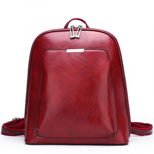 Kleiner Vintage-Rucksack aus Kunstleder, uni rot mit weißem Hintergrund