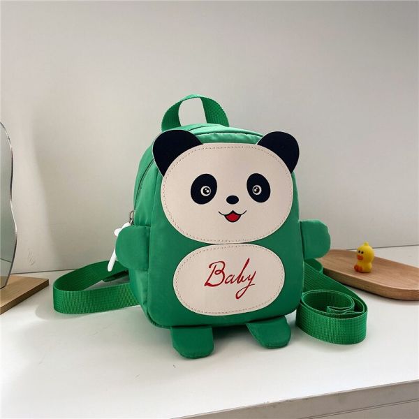 Kleiner Grüner Panda-Schulrucksack Mit Weißem Tischboden