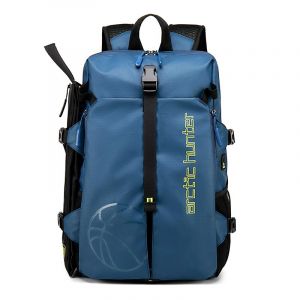 Reise-Rucksack mit Schuhtasche blau mit weißem Hintergrund